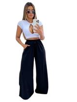 Calça pantalona feminia lanzinha com bolso e elástico na cintura, wid legg, flare -moletinho Calça pantalona feminia lanzinha com bolso e elástico na cintura, wid legg, flare -moletinho