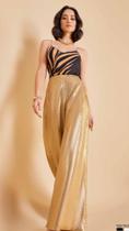Calça pantalona Feminina Adulta. Cor Dourado. Tamanho M.Tecido neoprene