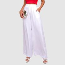 Calça Pantalona Feminina Botão Duplo Cintura Alta Social