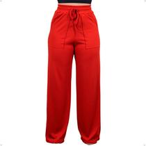 Calça Pantalona Feminina Canelada Cintura Alta Confortavel