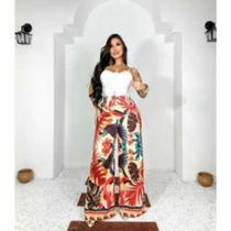 Calça Pantalona Feminina Cintura Alta Com Elástico Grosso