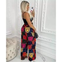 Calça Pantalona Feminina Cintura Alta Com Elástico Grosso