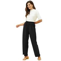 Calça Pantalona Feminina Cintura Alta Elástico Amarração