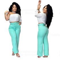 Calça Pantalona Feminina Com Bolso Cintura Alta Cinto