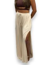 Calça Pantalona Feminina com Fenda Lateral Cintura Alta Viscolycra