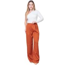 Calça Pantalona Feminina de Alfaiataria Lisa com Pregas e Elástico Calça Pantalona Feminina de Alfaiataria Lisa com Pregas e Elástico