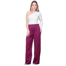 Calça Pantalona Feminina de Alfaiataria Lisa com Pregas e Elástico