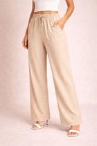 Calça Pantalona Feminina em Linho com Cós Elástico e Bolsos Laterais