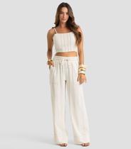 Calça Pantalona Feminina Em Linho Strong Dianna Bege