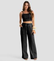 Calça Pantalona Feminina Em Linho Strong Dianna Preto