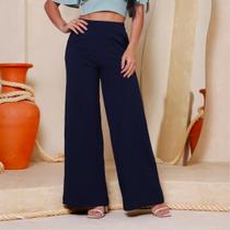 Calça Pantalona Feminina Em Malha Viscolycra Cintura Media Alta Com Bolsos