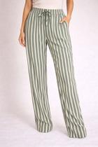 Calça Pantalona Feminina Estampada Listrada com Cós Elástico e Amarração Frontal Cor:Branco e VerdeTamanho:XGG