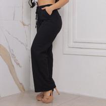 Calça Pantalona Feminina Linho Larga com elástico na cintura Bolso na frente e atrás Moda tendencia - Faraya Jeans