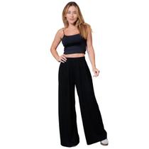 Calça Pantalona Feminina Lisa Malha Viscolycra com Pregas
