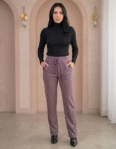 Calça Pantalona Feminina Moletinho Mesclado com Bolsos Cor:UvaTamanho:M Calça Pantalona Feminina Moletinho Mesclado com Bolsos Cor:UvaTamanho:M