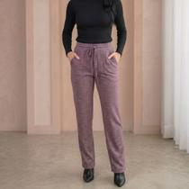 Calça Pantalona Feminina Moletinho Mesclado com Bolsos Cor:UvaTamanho:P Calça Pantalona Feminina Moletinho Mesclado com Bolsos Cor:UvaTamanho:P