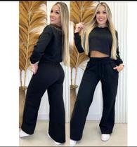 Calça pantalona feminina moletom wid leg