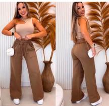 Calça pantalona feminina moletom wid leg
