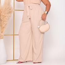 Calça Pantalona Feminina Plus Size com Cordão Casual Viscose Confortável