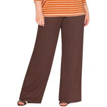 Calça Pantalona Feminina, Plus Size, em Malha, Marrom Calça Pantalona Feminina, Plus Size, em Malha, Marrom
