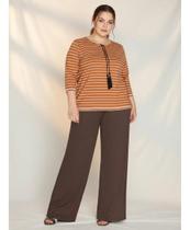 Calça Pantalona Feminina, Plus Size, em Malha, Marrom Calça Pantalona Feminina, Plus Size, em Malha, Marrom