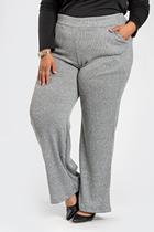 Calça Pantalona Feminina Plus Size Malha Tricot com Bolsos