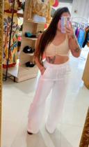 Calça pantalona feminina tecido duna leve com elastano na cintura