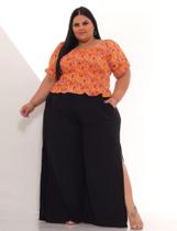 Calça Pantalona Feminina Tecido Viscolinho Moda Plus Size Com Fenda