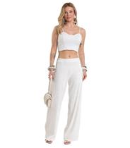 Calça Pantalona Feminina Texturizada Fluída Dianna Bege