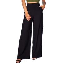 Calça Pantalona Feminina The Style Box com Bolso Cargo Preto Calça Pantalona Feminina The Style Box com Bolso Cargo Preto