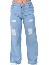 Calça pantalona feminina wide leg com destroyed estilosa juvenil para meninas jeans premium tendencia 10 ao 16 CLARA