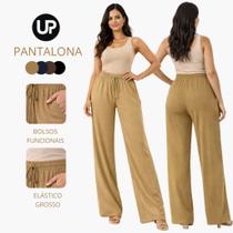 Calça Pantalona Feminina Wide Leg Duna Cintura Alta Com Bolso Social Elegante
