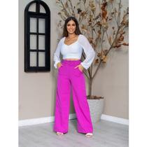 Calça Pantalona Flare Social De Linho Wide Leg acompanha cinto virginia