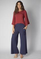 Calça Pantalona Goti Malha com Bolso Azul Marinho