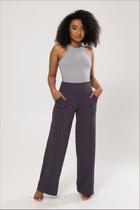 Calça Pantalona Grafite Cós Largo Em Montaria