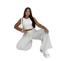 Calça Pantalona Hariany Elegância Bicolor com Cós Duplo