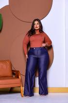 Calça Pantalona Jeans Plus Size Feminina Cintura Alta Com bolsos Social - Calça Pantalona Jeans Plus Size Feminina Cintura Alta Com bolsos Social -