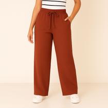 Calça Pantalona Lanzinha Wide Leg Feminina Com Elástico E Bolso