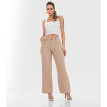 Calça Pantalona Linho Feminina Cintura Alta Com bolso na frente e ziper moda lançamento soltinha confortavel