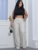 Calça Pantalona Linho Feminina Cintura Alta Com bolso na frente e ziper moda lançamento soltinha confortavel