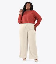 Calça Pantalona Linho Plus Size Secret Glam Bege