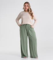 Calça Pantalona Linho Plus Size Secret Glam Verde Calça Pantalona Linho Plus Size Secret Glam Verde