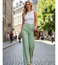 Calça Pantalona Linho Premium Elegante Fashion Cintura Alta