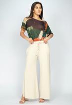 Calça Pantalona Malha com Fendas Off White