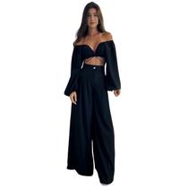 Calça Pantalona Max Wide Leg Social Cintura Alta Flare Feminina