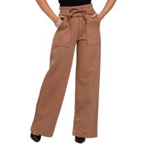 Calça Pantalona Moletom Feminina Wide Leg com Bolso