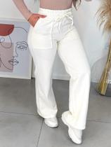 Calça Pantalona Moletom Feminina Wide Leg Inverno com Bolso