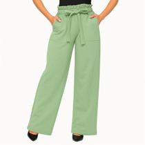 Calça Pantalona Moletom Feminina Wide Leg Inverno com Bolso