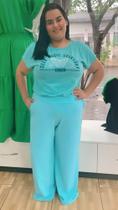 Calça Pantalona Plus Size cor azul piscina.