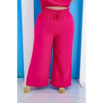 Calça pantalona plus size duna lastex na cintura tendência fashion feminina